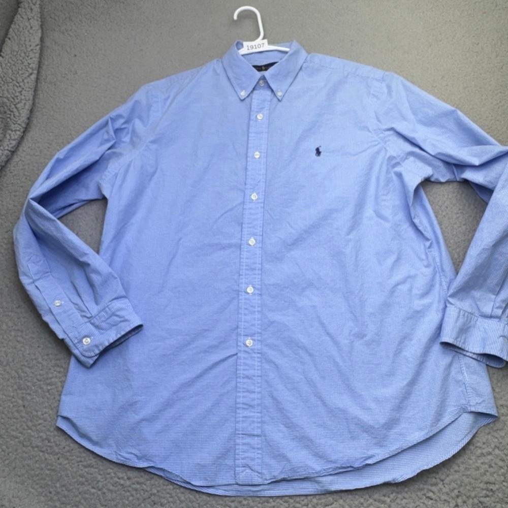 Polo Ralph Lauren Shirt Mens XL Blue Gingham Check Long Sleeve Pony Button Down